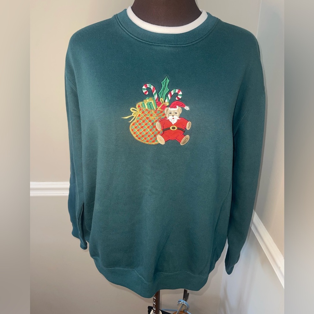 Classic Elements‎ Vintage Christmas Sweatshirt Womens XL Green